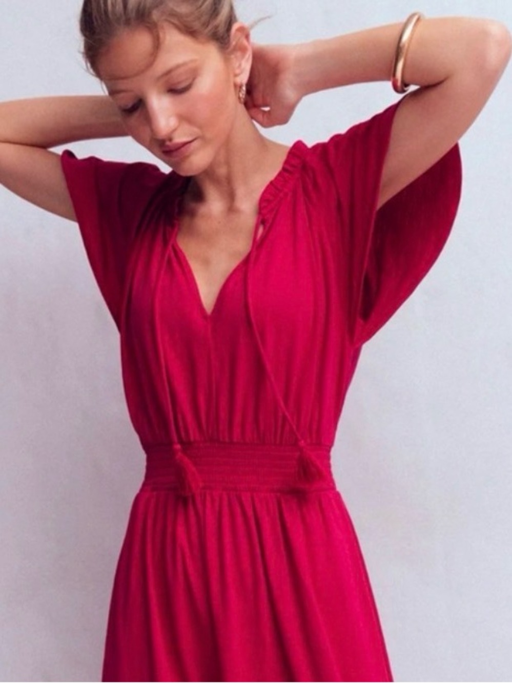 NWT Boden Tala Tiered Jersey Maxi Dress in Pomegranate Size 16/18 - Picture 2 of 9